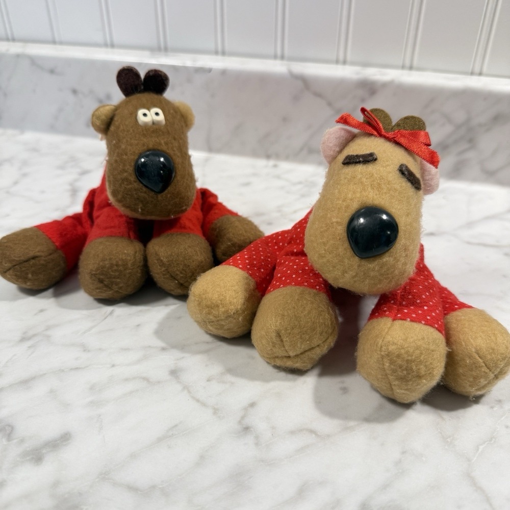 Vintage 1986 Hallmark Randy & Ramona Reindeer Plush Stuffed Set Bean Bag